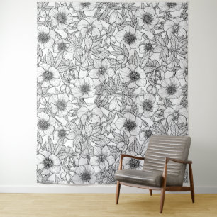 Hellebores in black and white tapestry