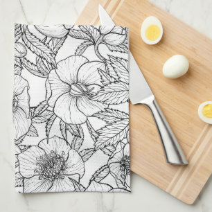 Hellebores in black and white tea towel
