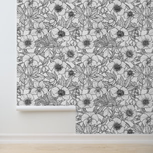Hellebores in black and white wallpaper