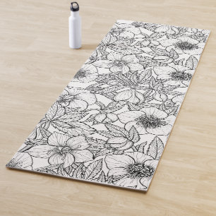 Hellebores in black and white yoga mat