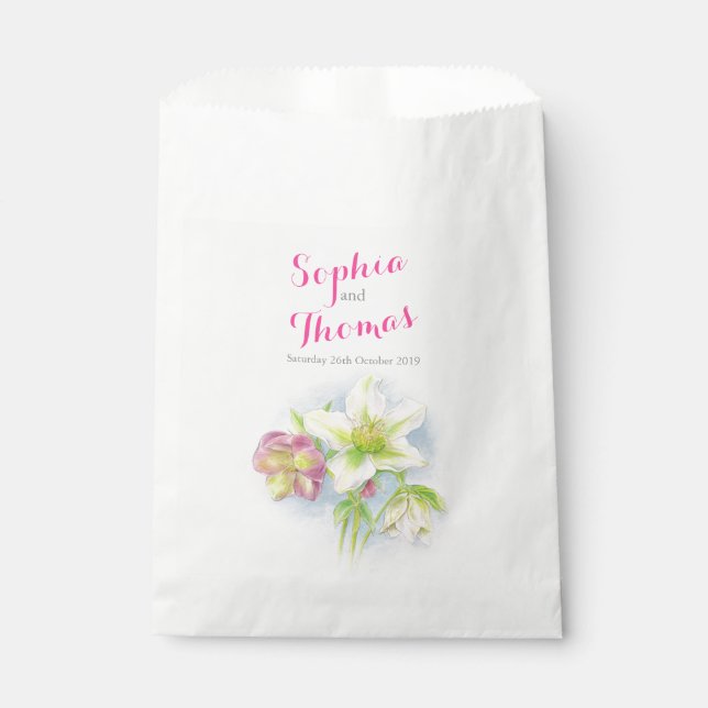 Hellebores watercolor flower wedding favour bags (Front)