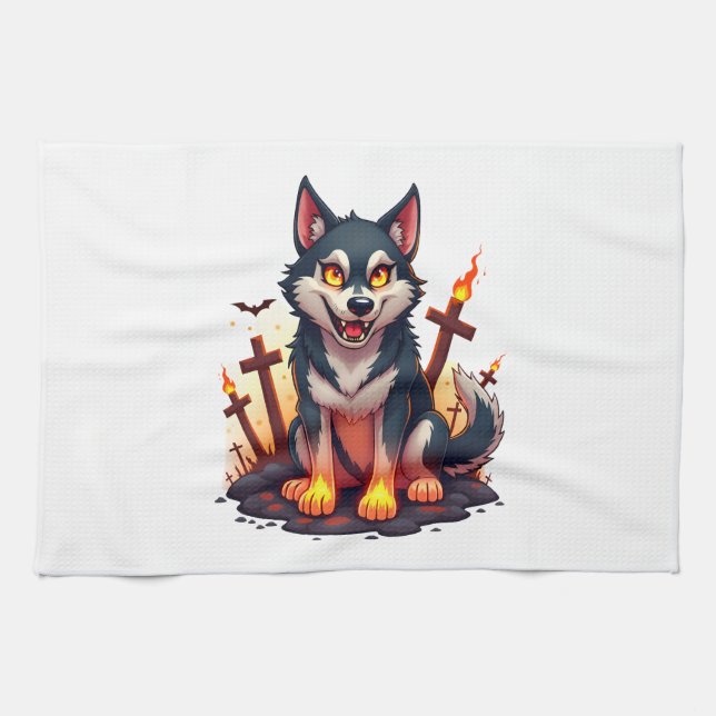 Hellhound Husky Dog Tea Towel (Horizontal)
