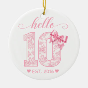 Hello 10 Birthday   Pink Hello 10 Custom Year Ceramic Tree Decoration