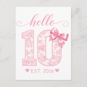 Hello 10 Birthday Pink Hello 10 Custom Year Postcard