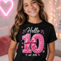 Hello 10th Birthday Pink Leopard Bow Birthday