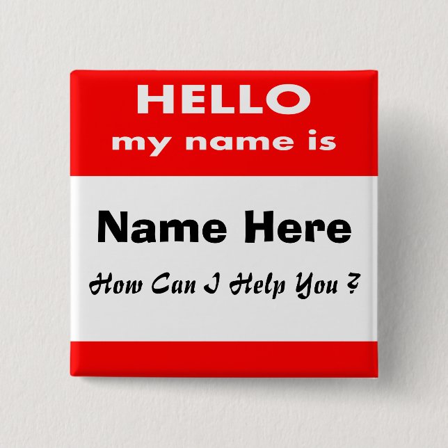 Hello 15 Cm Square Badge (Front)