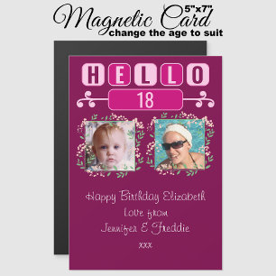 Hello 18 birthday 2 photo pink magnetic card