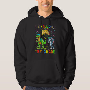Hello 1st Grade Back To School Dinosaur Shark Game Hoodie