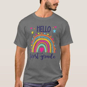 Hello 1St Grade Boho Rainbow Gift For Teacher T-Shirt
