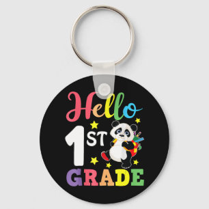 Hello 1st Grade Cute Panda Back To School Student Key Ring