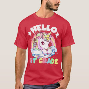 Hello 1st Grade First Unicorn Cute Kids Girls Back T-Shirt