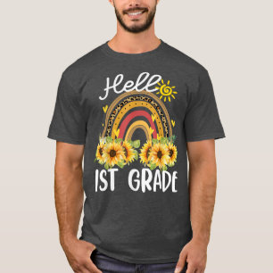 Hello 1st Grade Funny Boho Rainbow Sunflower Teach T-Shirt