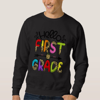 Hello 1st Grade Leopard Apple First Grade Teacher Sweatshirt