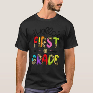 Hello 1st Grade Leopard Apple First Grade Teacher T-Shirt