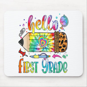 Hello 1st Grade Leopard Pencil Tie Dye Funny Back Mouse Pad