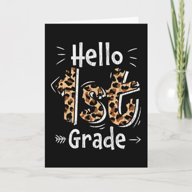 Hello 1st Grade Leopard Print Back to School Girls Card (Front)