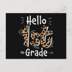 Hello 1st Grade Leopard Print Back to School Girls Postcard