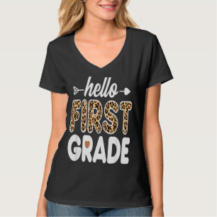 Hello 1st Grade Leopard Print First Grade Teacher T-Shirt