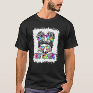 Hello 1st Grade Messy Bun Girls Tie Dye Cute Back  T-Shirt