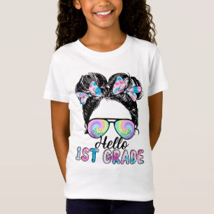 Hello 1th Grade Messy Hair Back To School T-Shirt