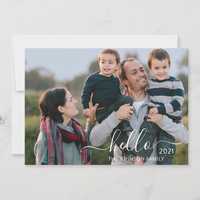 Hello 2021 2 Photo Message Script Happy New Year Holiday Card (Front)