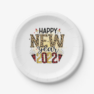 Hello 2022 Happy New Year 2022 Leopard Paper Plate