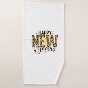 Hello 2022 Happy New Year Leopard Bath Towel