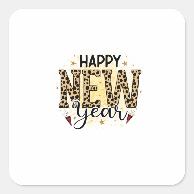 Hello 2022 Happy New Year Leopard Square Sticker (Front)