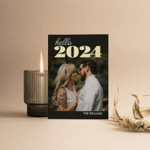 hello 2024 Foil Happy New Year Photo Postcard