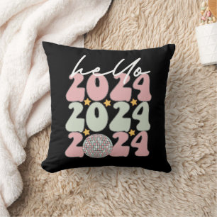 Hello 2024 Groovy Happy New Year Christmas Cushion