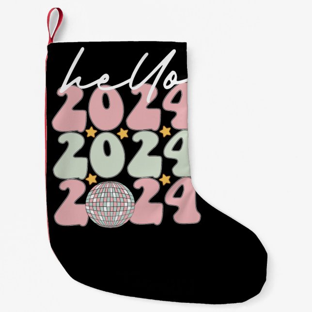 Hello 2024 Groovy Happy New Year Christmas Small Christmas Stocking (Front)