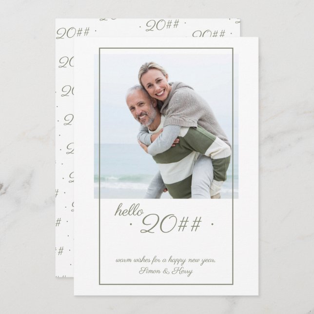 Hello 2024 Minimalist Offset Framed Photo New Year Holiday Card (Front/Back)