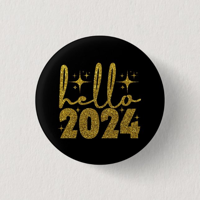 Hello 2024 New Year 3 Cm Round Badge (Front)