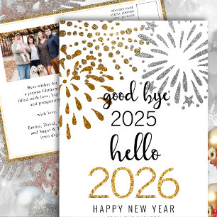 Hello 2025 Festive Fireworks New Year Gold Photo Holiday Postcard