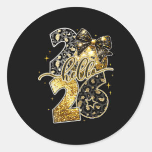 Hello 2026 Coquette Bow Leopard New Years Eve Part Classic Round Sticker