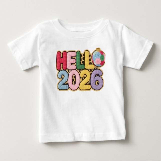 Hello 2026 Cozy Embroidery Style New Year Tee (Front)
