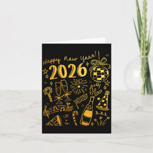 Hello 2026 Disco Ball Coquette Bow Happy New Year Card