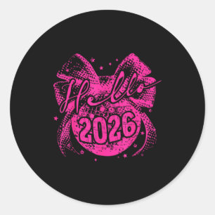 Hello 2026 Disco Ball Coquette Bow Happy New Year  Classic Round Sticker