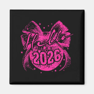 Hello 2026 Disco Ball Coquette Bow Happy New Year  Magnet