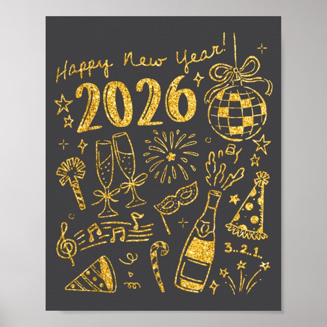 Hello 2026 Disco Ball Coquette Bow Happy New Year  Poster (Front)