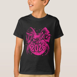 Hello 2026 Disco Ball Coquette Bow Happy New Year  T-Shirt
