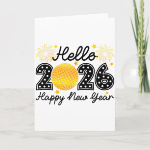 Hello 2026 Happy New Year 2026 Coquette Bow Disco Card