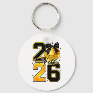 Hello 2026 Happy New Year 2026 Coquette Bow Disco Key Ring