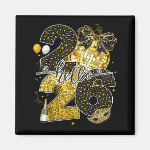 Hello 2026 Happy New Year Disco Ball Nye Countdown Magnet