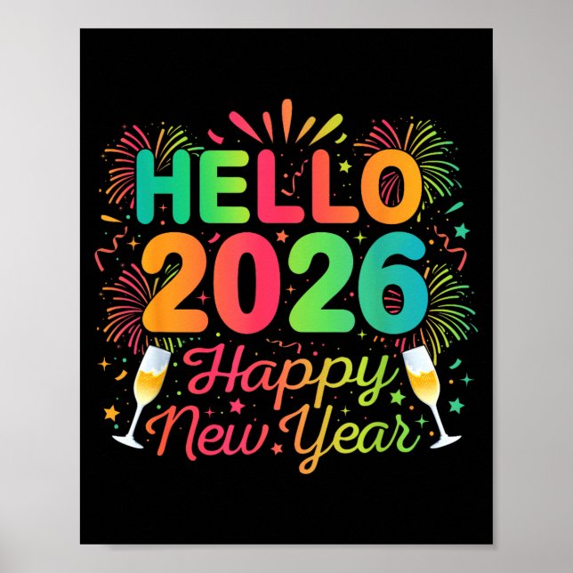Hello 2026 Happy New Year Eve Party Countdown Fire Poster (Front)