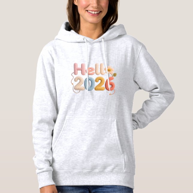 Hello 2026 Hoodie – Faux Yarn Cozy Pullover Gift (Front)