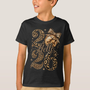 Hello 2026 Leopard Coquette Disco Ball Happy New Y T-Shirt