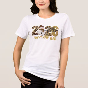 Hello 2026 Leopard Glitter Snowman New Year Tee