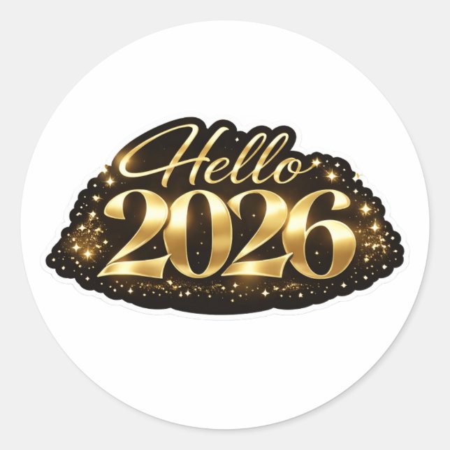 Hello 2026 Minimal Gold Foil New Year Sticker (Front)