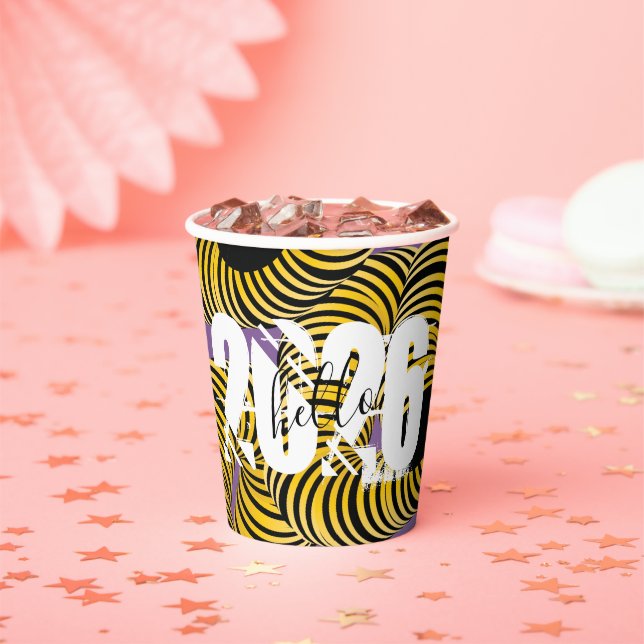 Hello 2026 New Years Trippy Bold Font Paper Cups (Insitu)
